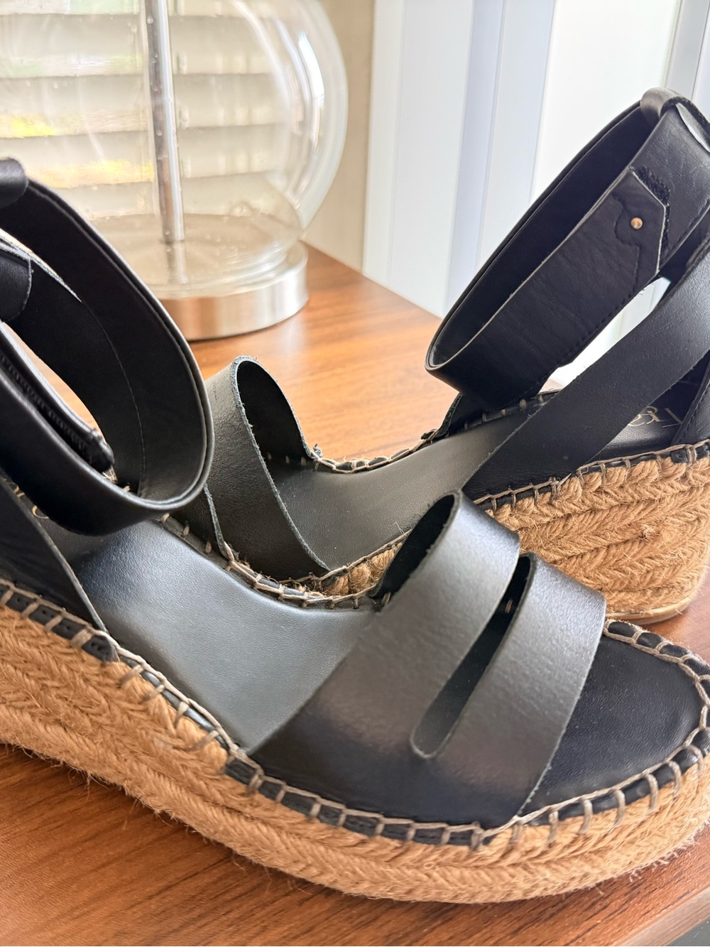 Black Espadrille Platform Sandals Franco Sarto excellent condition size 8
